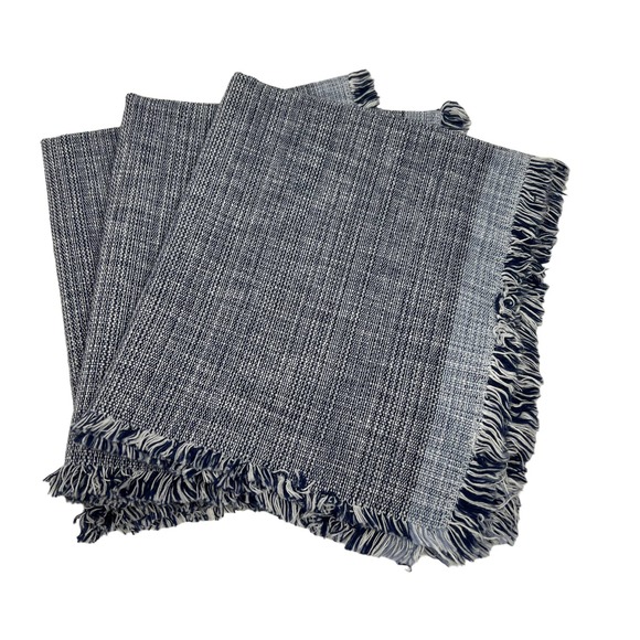 JABARA The Cottages Napkins Woven Cotton Navy Blue and White 14 x 14 Set of 3 - Picture 1 of 6